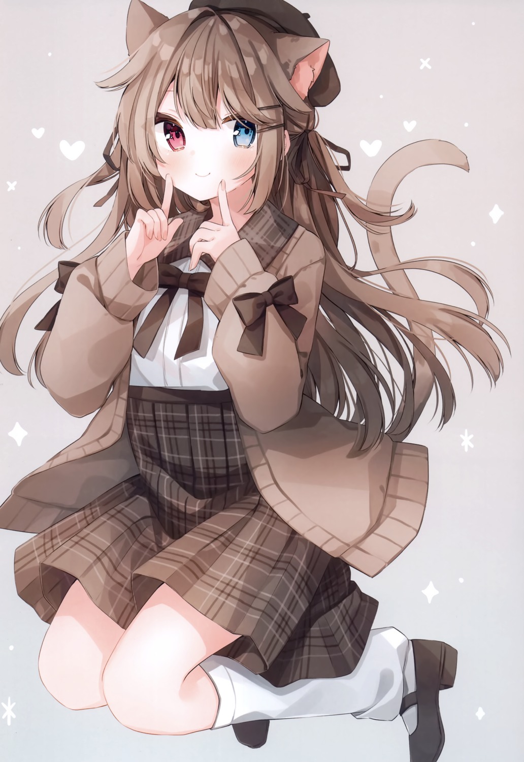 animal_ears heterochromia nekomimi pirori_kingdom pirose seifuku skirt_lift sweater tail