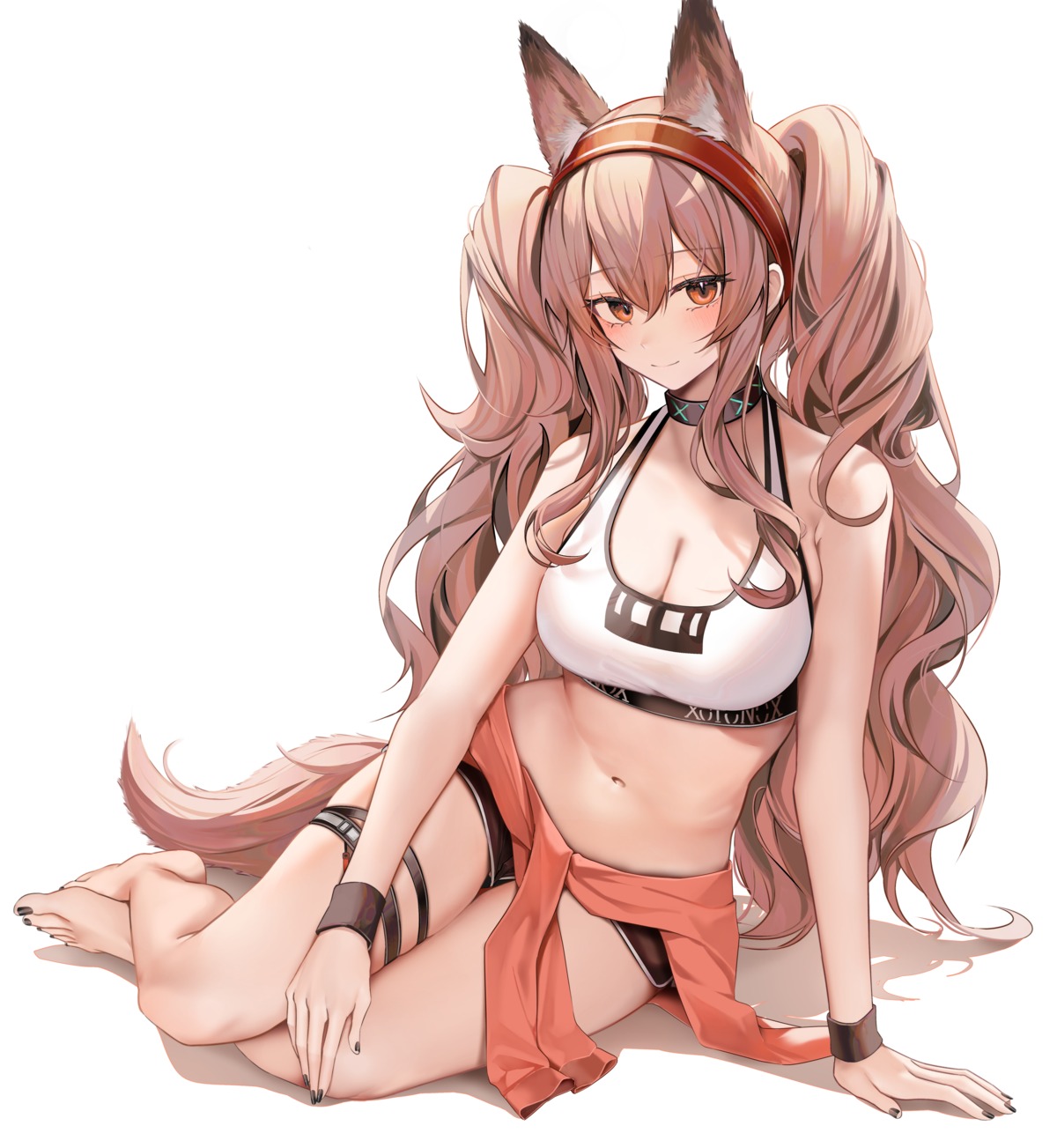 angelina_(arknights) animal_ears arknights bra cleavage garter ru_zhai tail