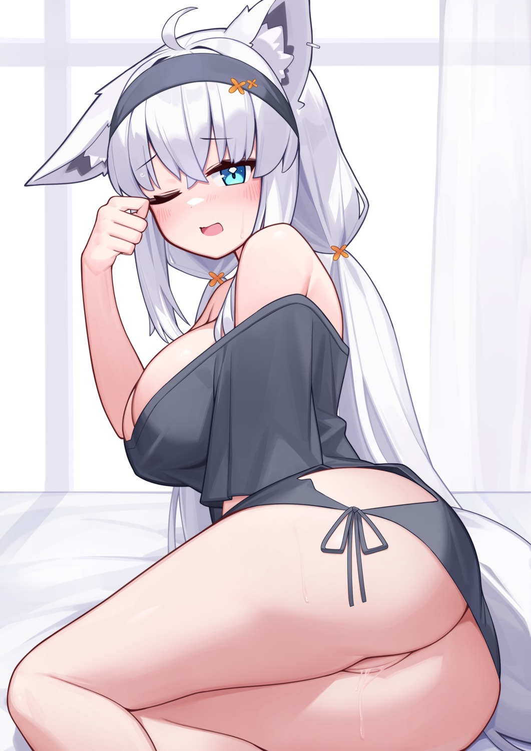 animal_ears deaver hololive hololive_gamers kitsune nopan pussy pussy_juice shirakami_fubuki uncensored