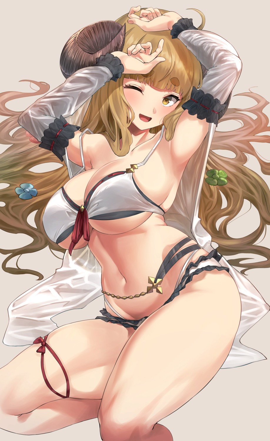 anila_(granblue_fantasy) bikini garter granblue_fantasy horns hotate-chan open_shirt see_through swimsuits