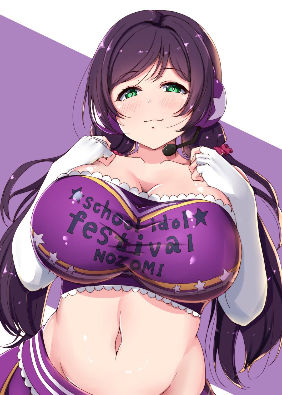 cheerleader cleavage headphones love_live! shinonon_(iso_shino) toujou_nozomi