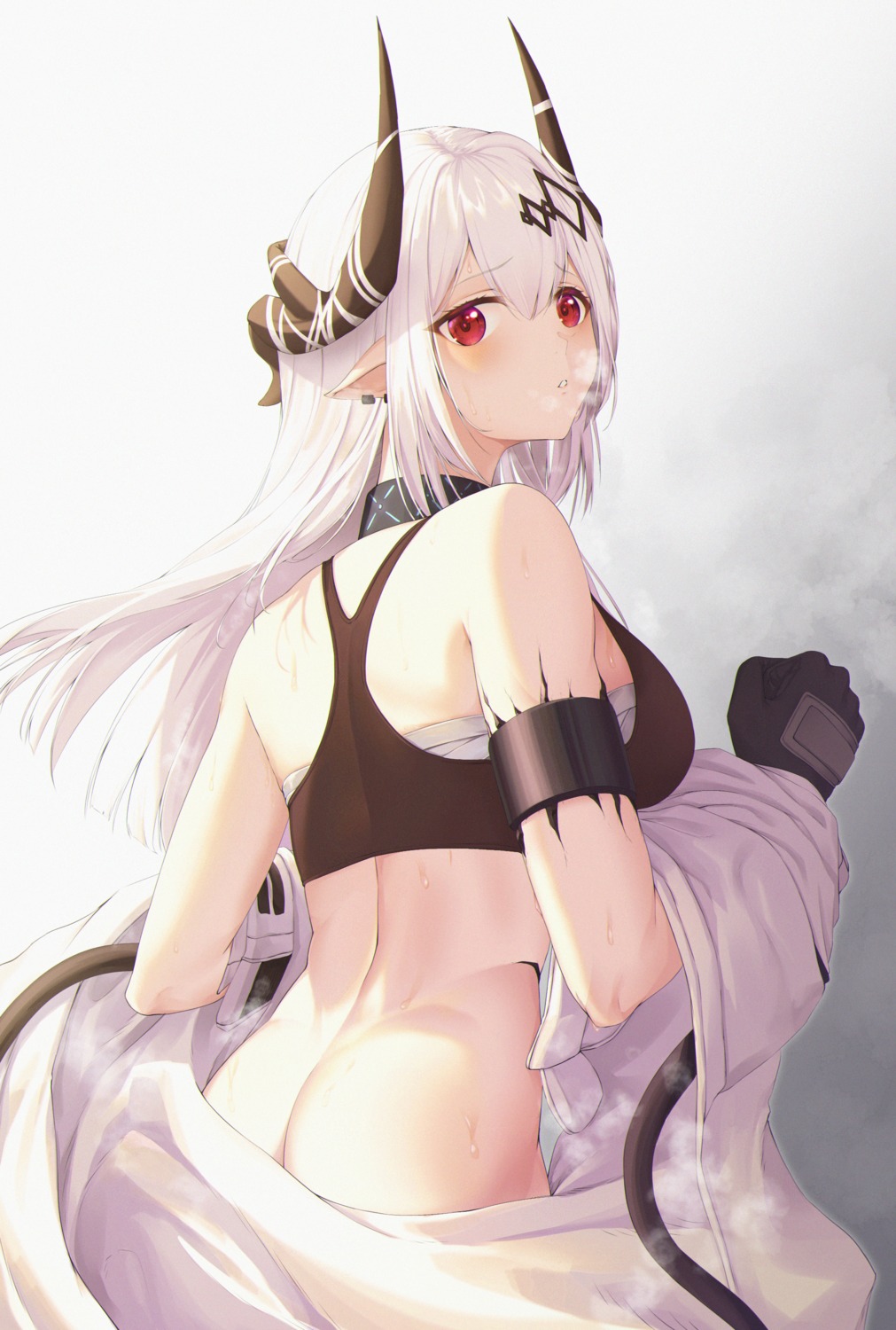 arknights ass horns mudrock_(arknights) myuryuneko nopan pointy_ears sarashi