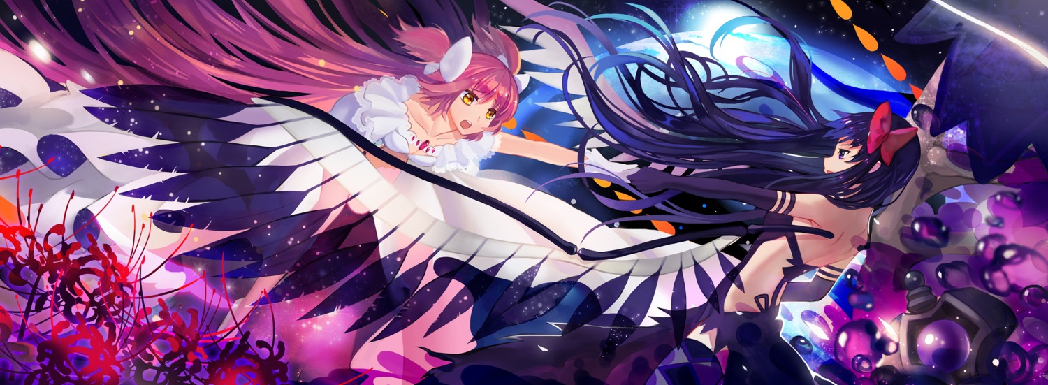 akemi_homura kaname_madoka mahou_shoujo_madoka_magica thighhighs tsubasa19900920 ultimate_madoka wings