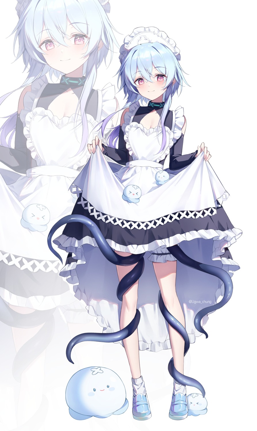 arknights garter maid mizuki_(arknights) skirt_lift tentacles trap ugwa