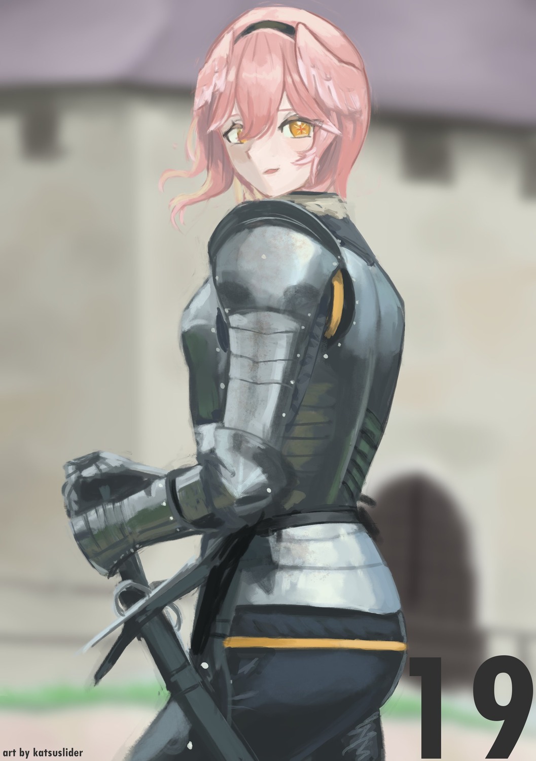 armor ass hololive katsu_(katsuslider) sketch sword takane_lui wings