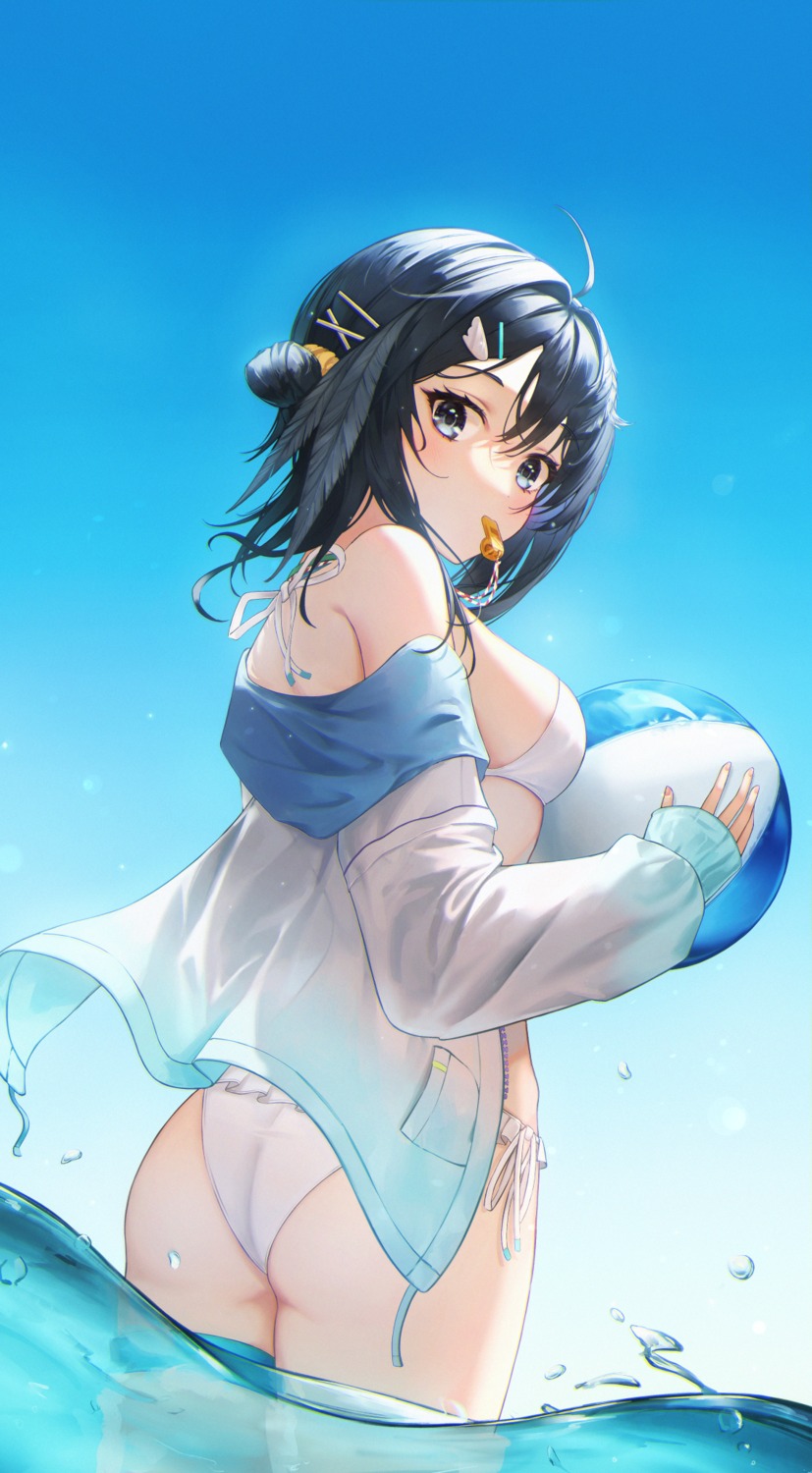 arknights ass bikini flippy_(cripine111) la_pluma_(arknights) open_shirt see_through swimsuits thong wet