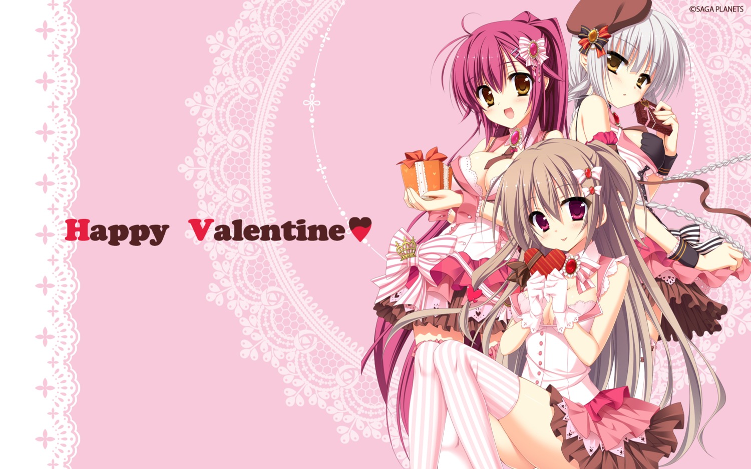 arisue_tsukasa chimaro cleavage erect_nipples karumaruka_circle kousaka_yukiha matsumiya_kiseri narumi_an saga_planets sasakura_mirai thighhighs valentine wallpaper