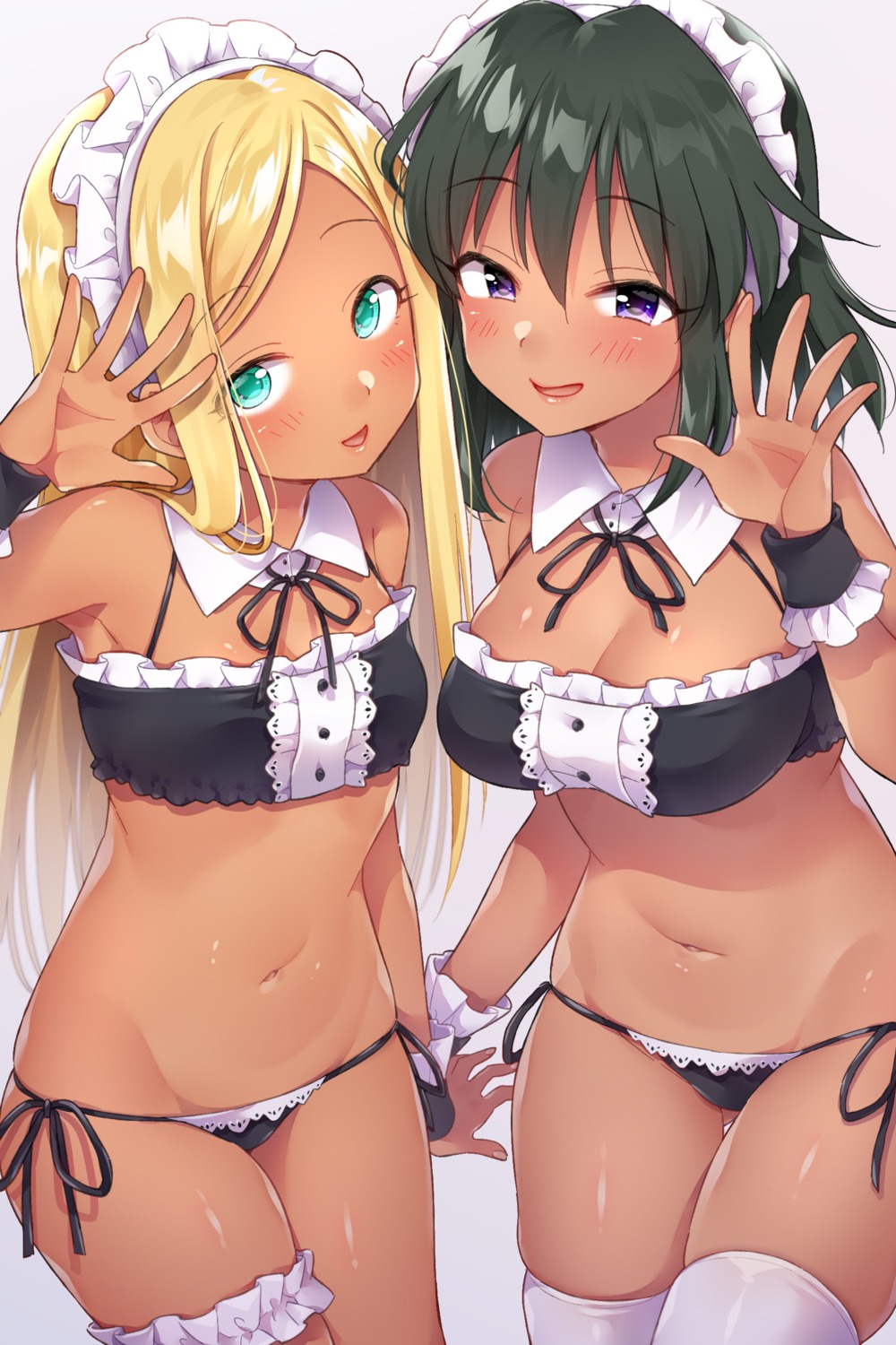 bikini cleavage garter layla_(idolm@ster) loli maid mio_(mgr300) natalia_(idolm@ster) swimsuits the_idolm@ster the_idolm@ster_cinderella_girls thighhighs