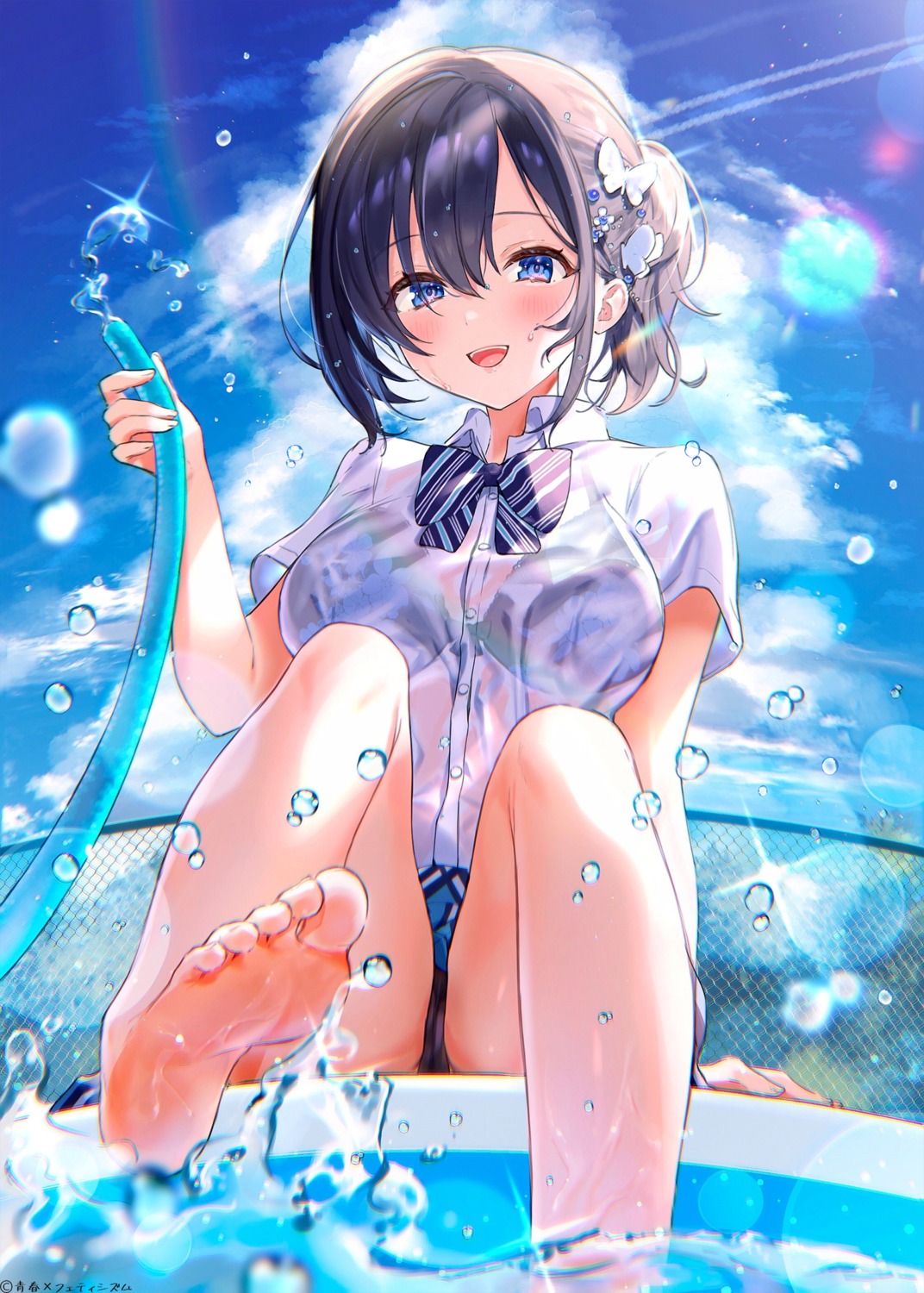 aoharu_x_fetishism bra cameltoe feet nekoyashiki_pushio pantsu see_through seifuku skirt_lift wet wet_clothes