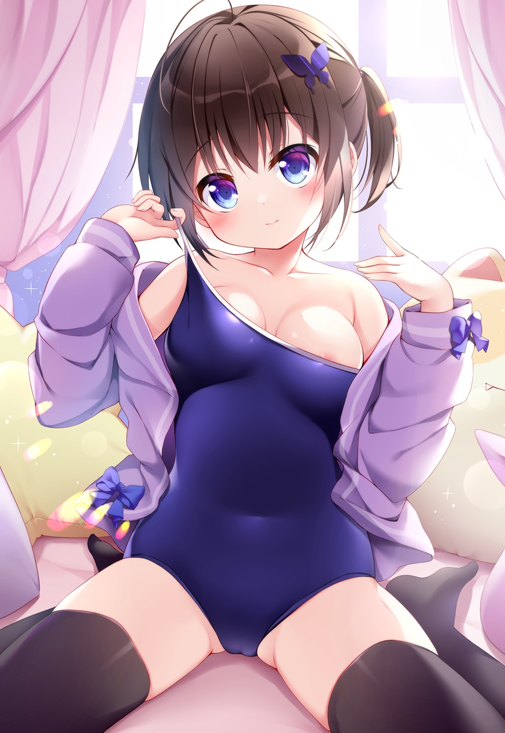 areola cameltoe hatsuhi school_swimsuit swimsuits thighhighs undressing