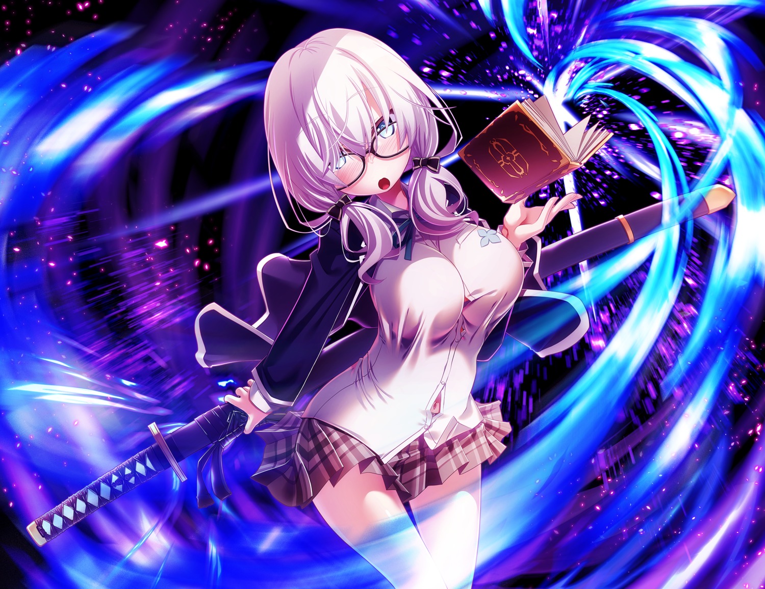 ars_almal megane nijisanji sakuya_tsuitachi seifuku skirt_lift sword