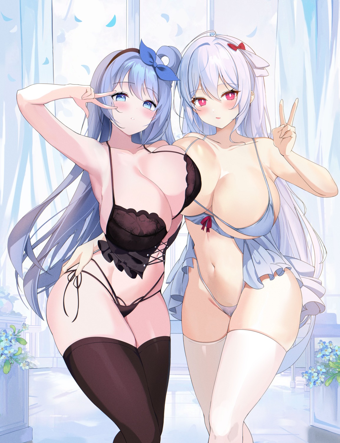 bra closers crossover lingerie mirae_(closers) pantsu string_panties symmetrical_docking tagme thighhighs thong yuksi_(yuksi)