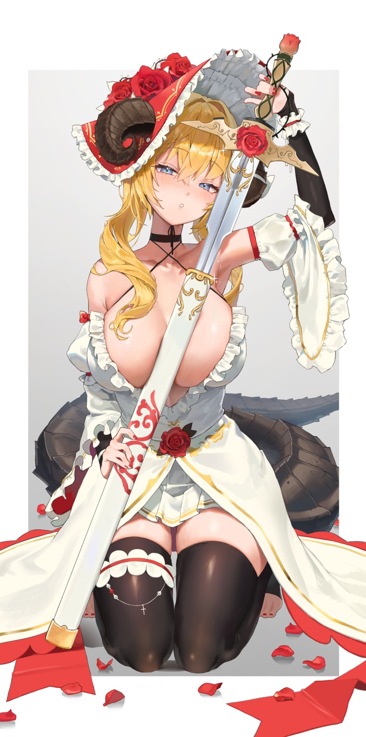 bodiedwile garter horns lolita_fashion no_bra sword tail thighhighs via_stella