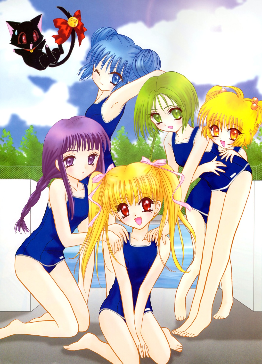 aizawa_mint feet fong_pudding fujiwara_zakuro ikumi_mia midorikawa_lettuce neko school_swimsuit shirayuki_berry swimsuits tokyo_mew_mew