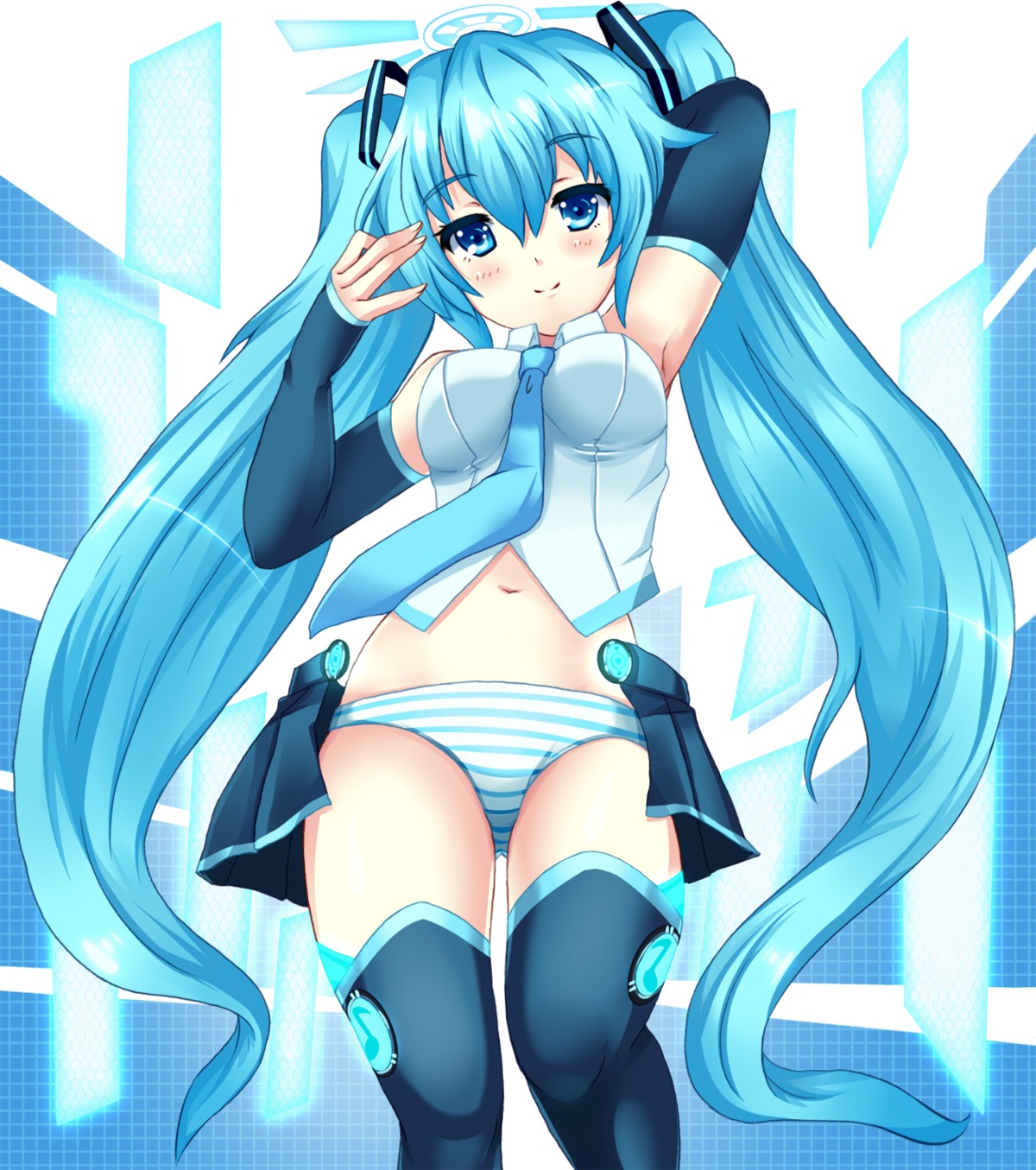 hatsune_miku hinata_sora pantsu shimapan thighhighs vocaloid