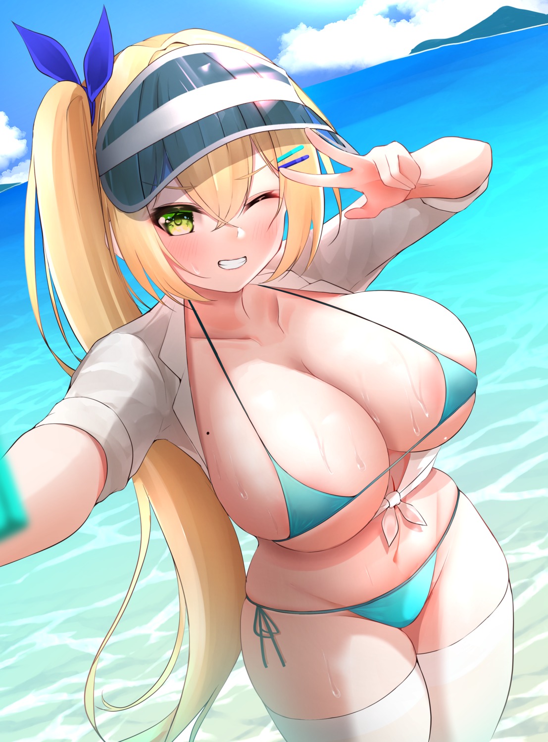 balut-man bikini open_shirt selfie swimsuits thighhighs