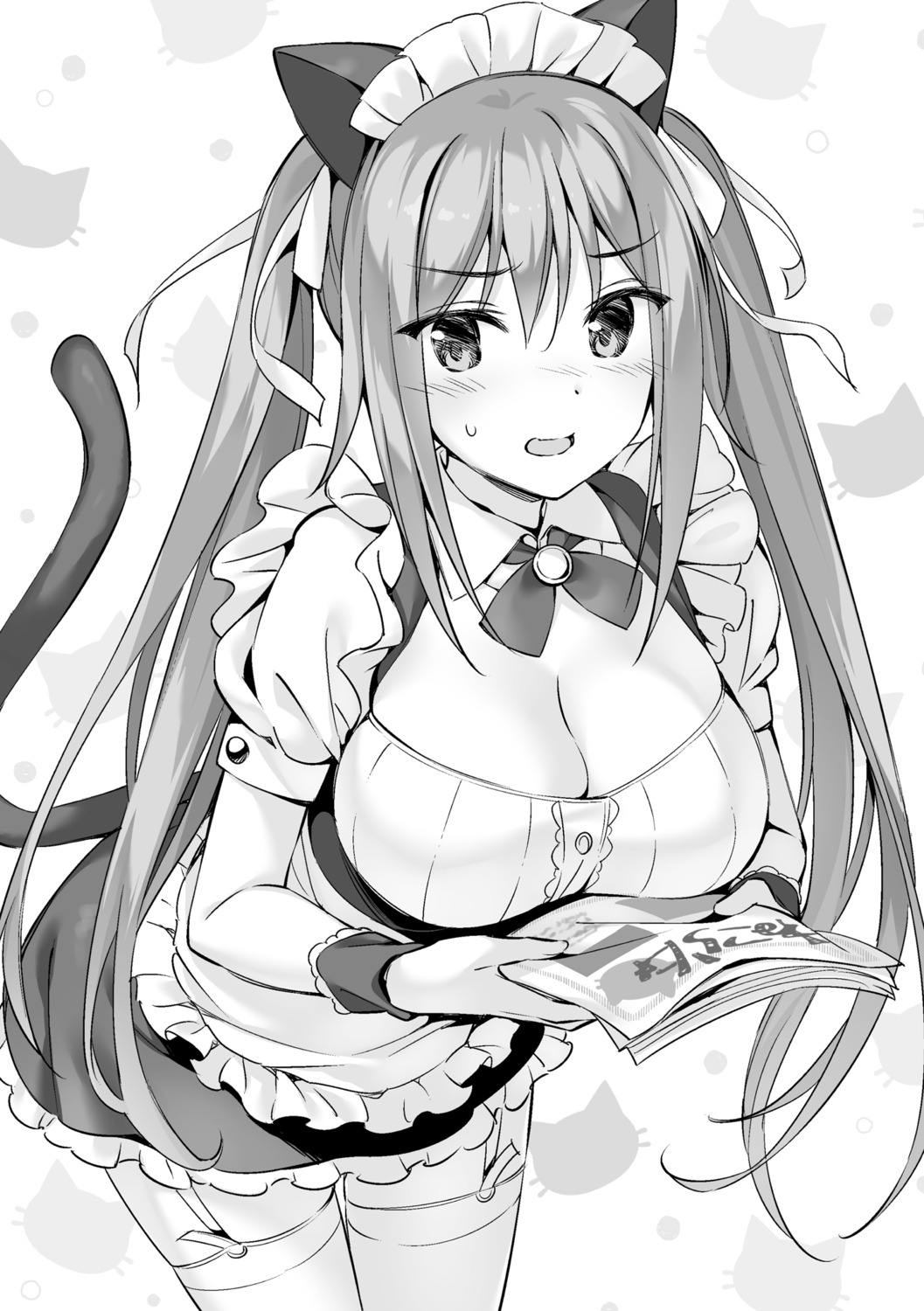 animal_ears boku_no_kanojo_sensei kisou_tenka maid monochrome nekomimi oryou stockings tail thighhighs