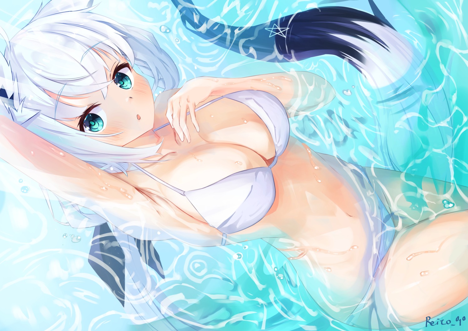 animal_ears bikini hololive hololive_gamers kitsune reitou_mkn shirakami_fubuki swimsuits tail wet