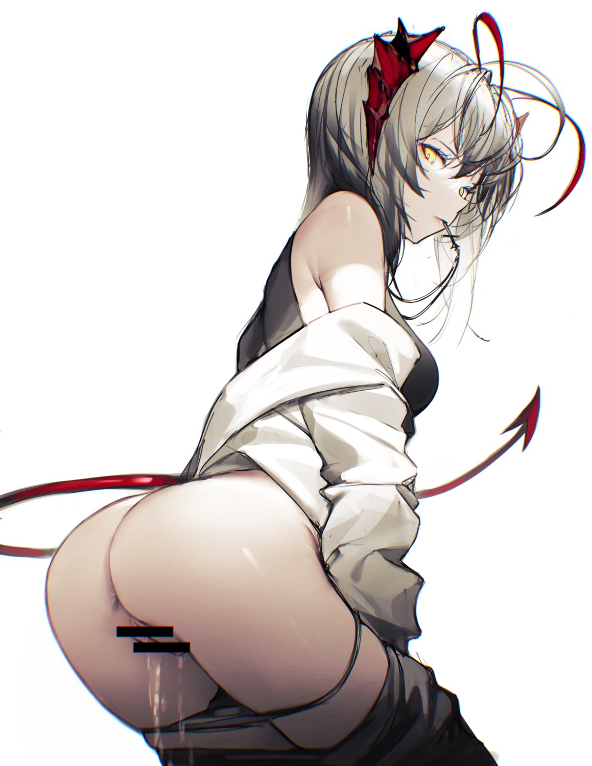 anus arknights censored horns iumu open_shirt panty_pull pussy pussy_juice tail w_(arknights)