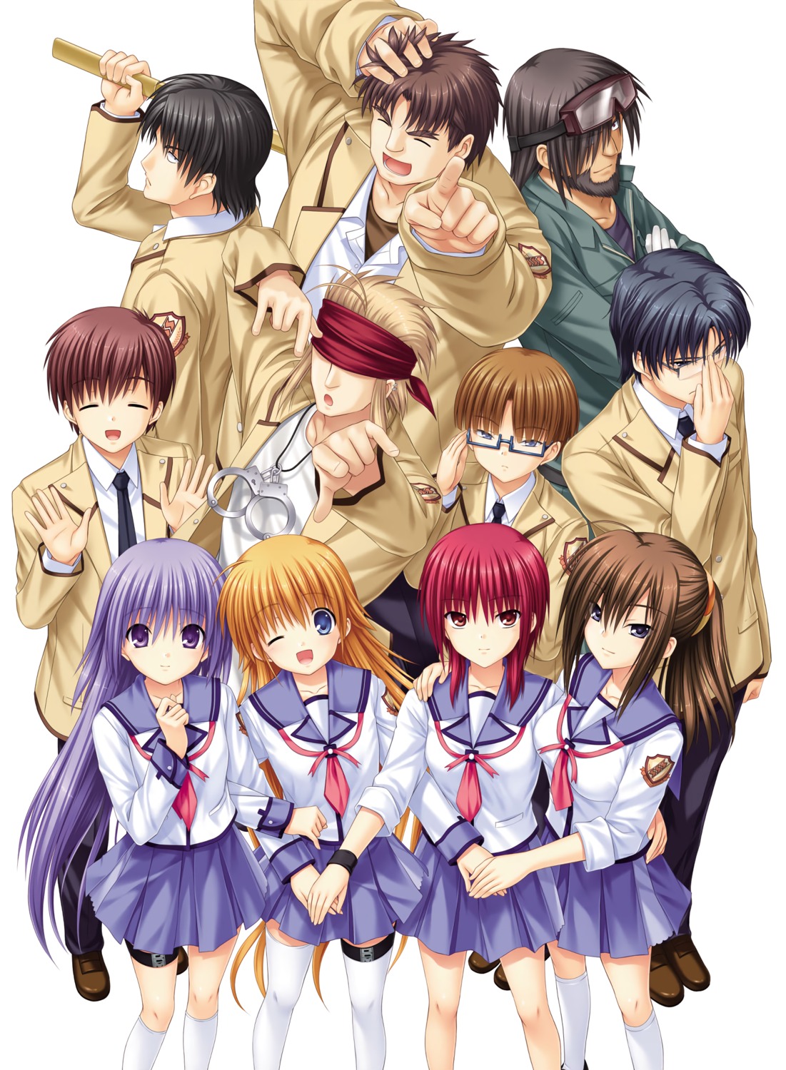 angel_beats! fujimaki garter hisako irie_miyuki iwasawa key matsushita megane na-ga ooyama possible_duplicate seifuku sekine sword takamatsu takeyama thighhighs tk_(angel_beats!)