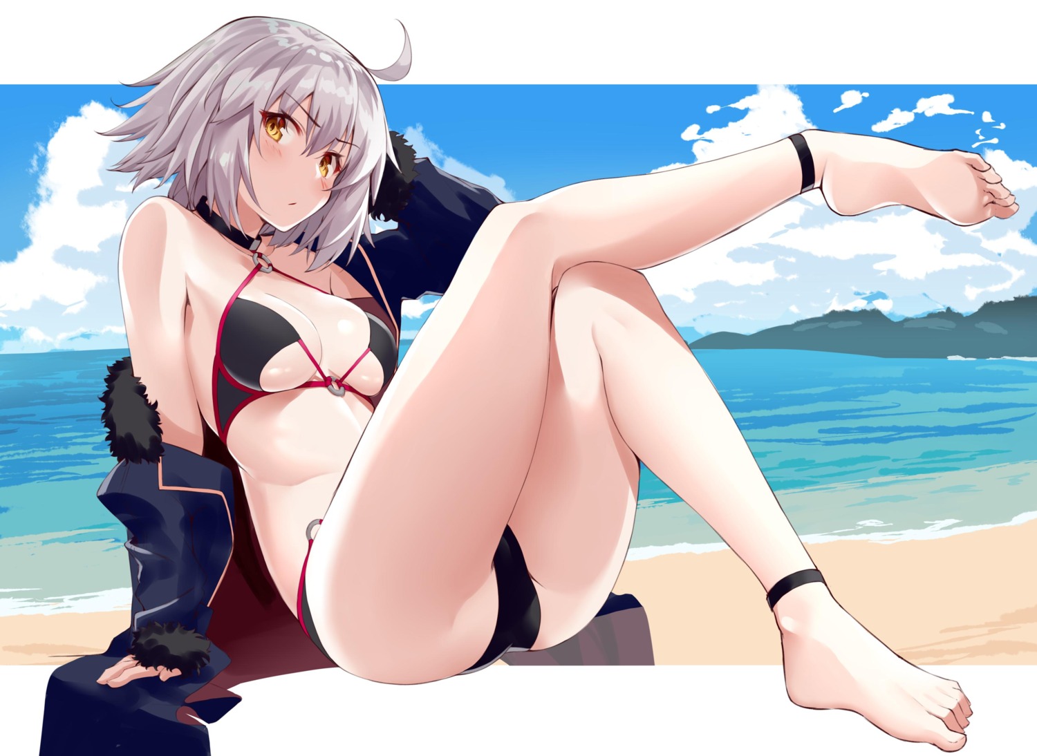 bikini fate/grand_order feet jeanne_d'arc jeanne_d'arc_(alter)_(fate) open_shirt shunichi swimsuits