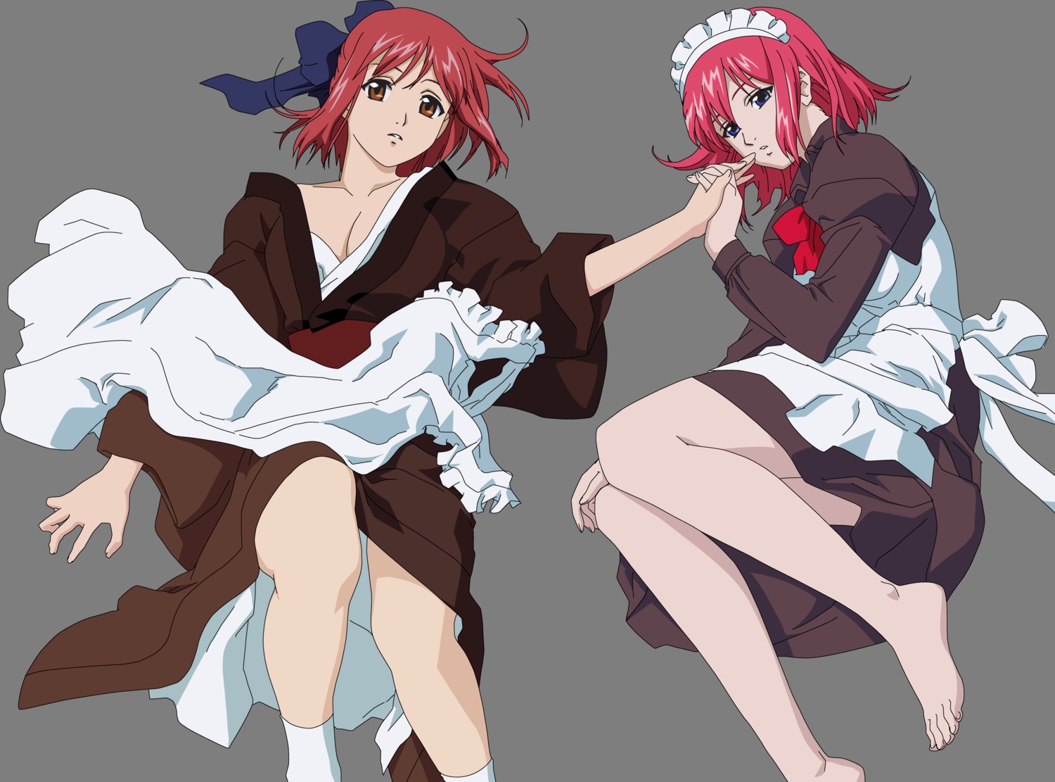 cleavage dress hisui kimono kohaku maid matsumoto_fumio open_shirt transparent_png tsukihime vector_trace