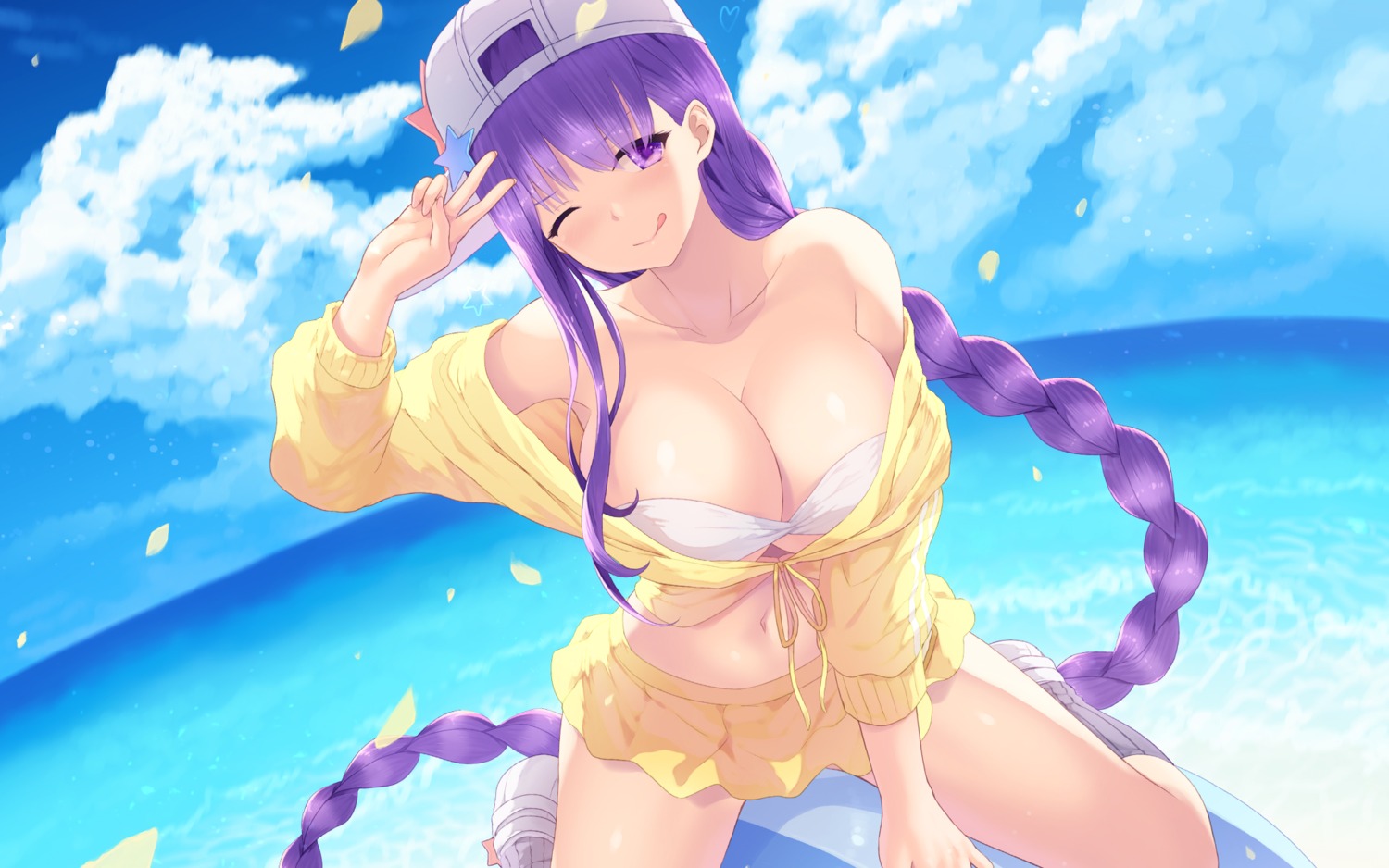 bb_(fate/extra_ccc) bikini_top cait cleavage fate/grand_order open_shirt swimsuits wallpaper