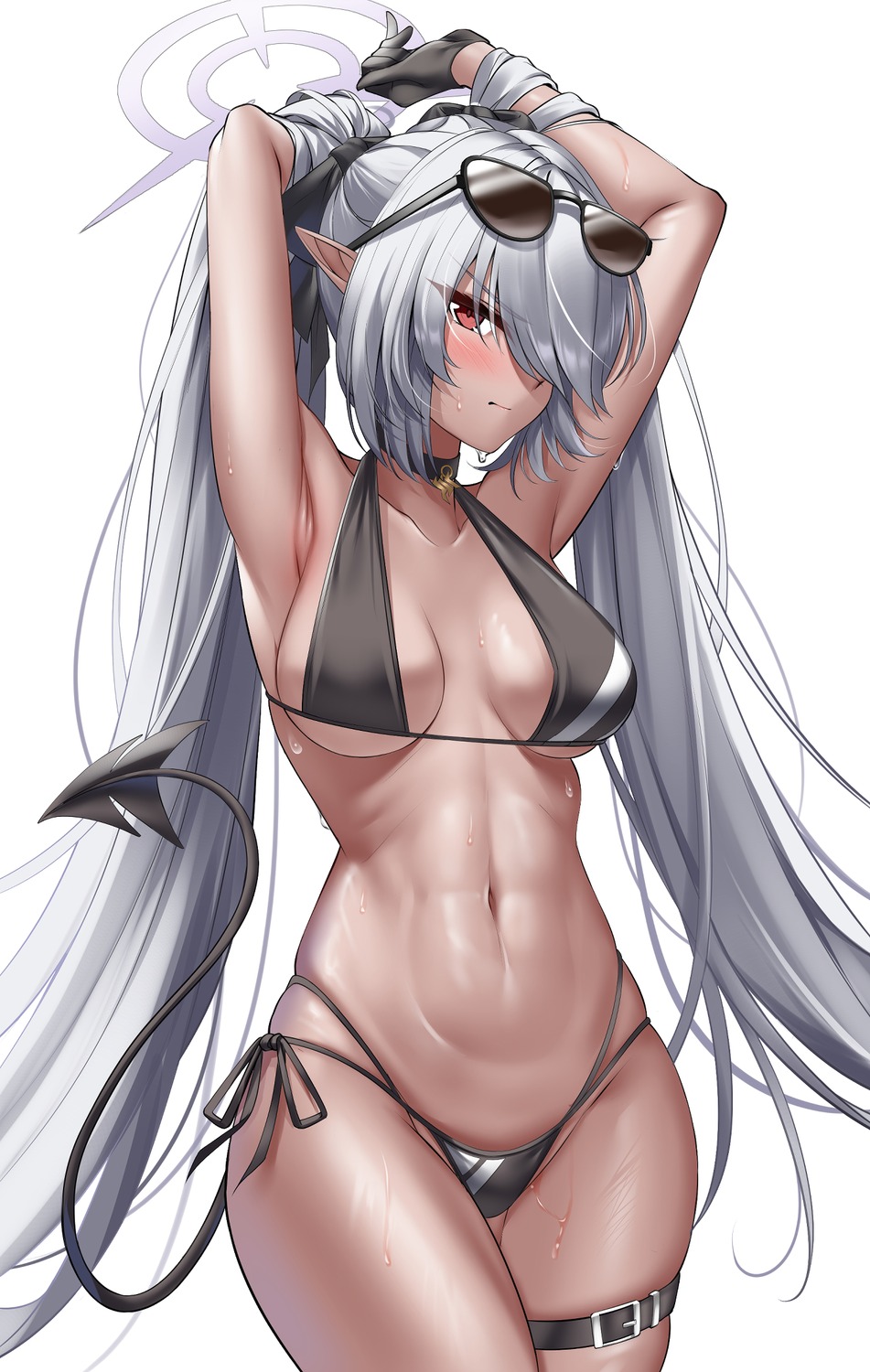 bikini blue_archive elze_(s01047480836) garter halo megane pointy_ears shiromi_iori swimsuits tail thong