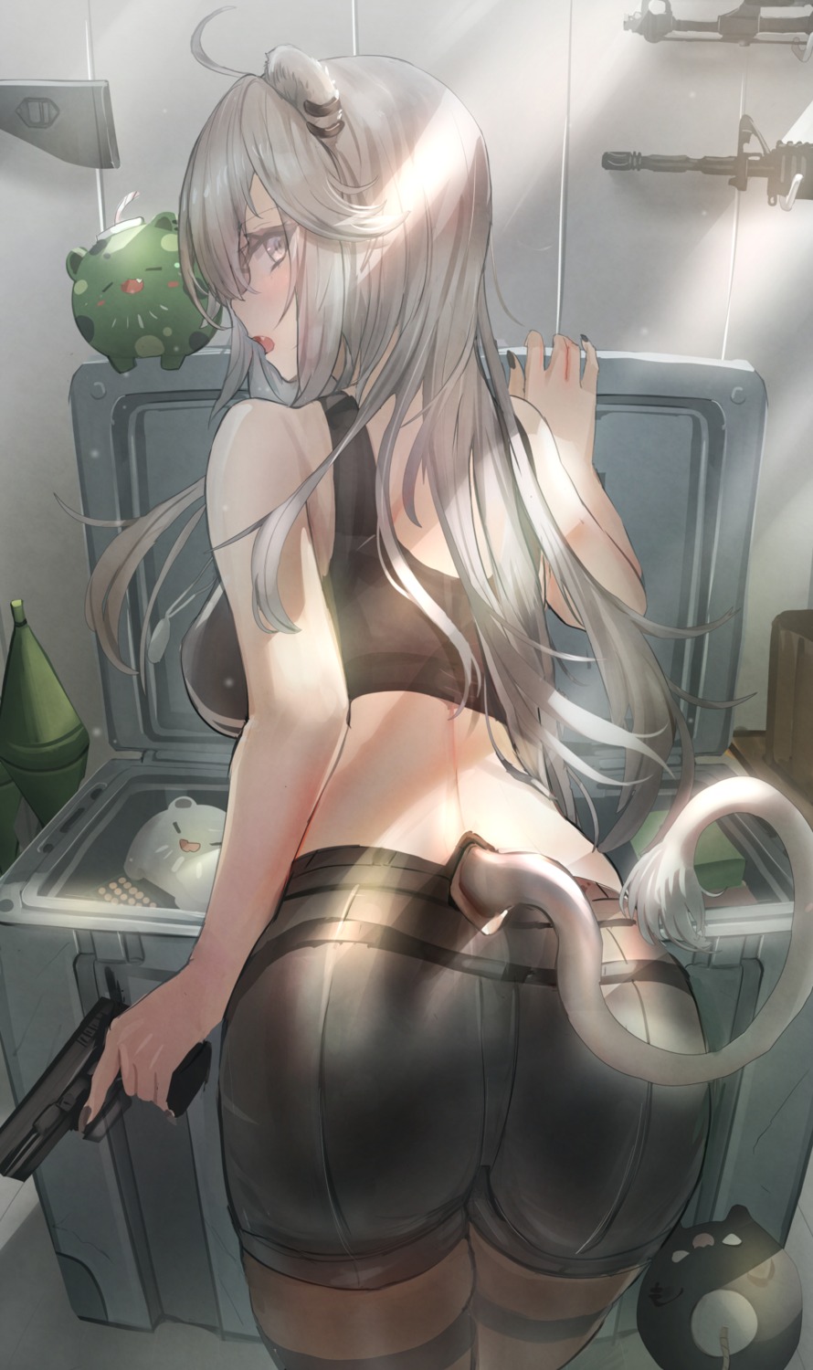 animal_ears ass bra gun himoata hololive pantyhose shishiro_botan tail