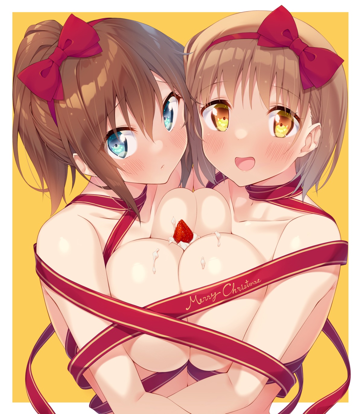 amasawa_chigusa christmas cream hotaka_mai kazuma_(kazumav) naked_ribbon symmetrical_docking