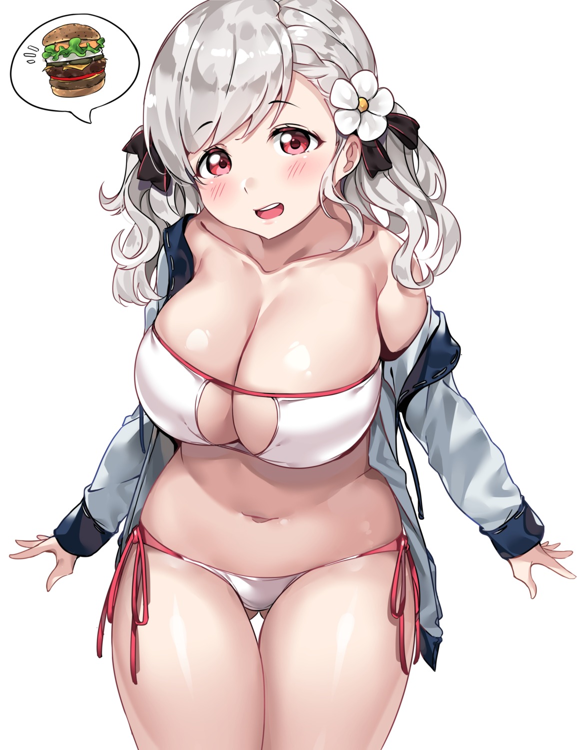 bikini cleavage girls_frontline open_shirt spas-12_(girls_frontline) swimsuits tem10