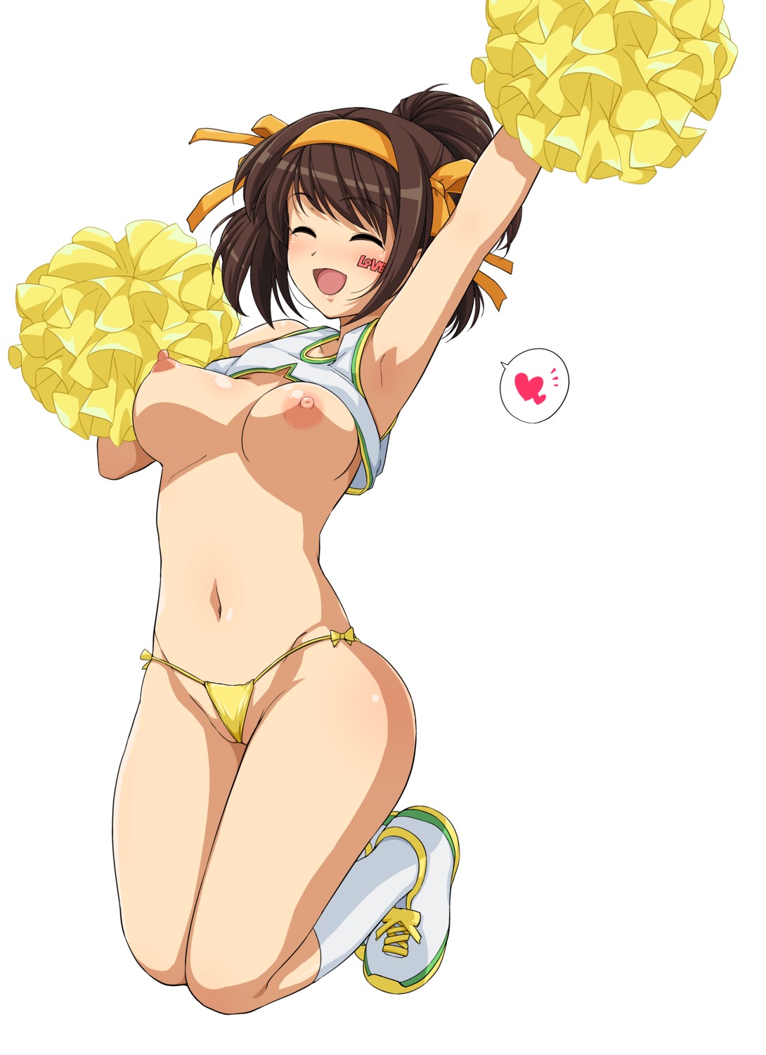 breasts cheerleader haruhisky nipples no_bra pantsu shirt_lift suzumiya_haruhi suzumiya_haruhi_no_yuuutsu thong