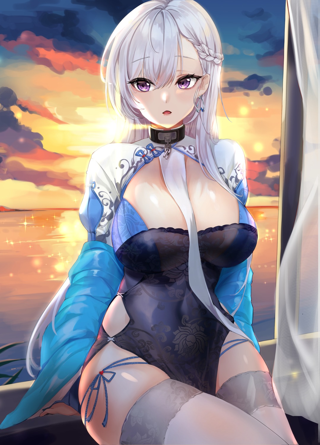 azur_lane belfast_(azur_lane) chinadress lillly pantsu see_through string_panties thighhighs