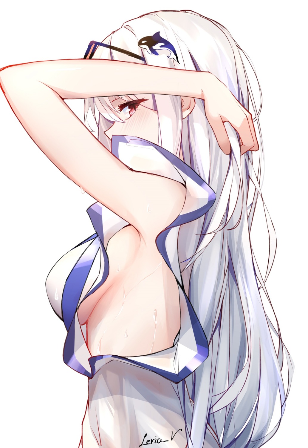 arknights leria_v megane no_bra see_through skadi_(arknights) wet wet_clothes