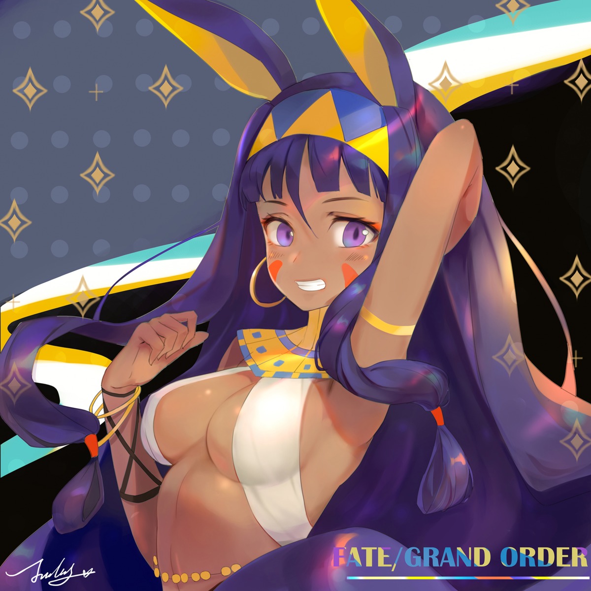 animal_ears bikini_armor bunny_ears erect_nipples fate/grand_order jiujiuyatou_(yayanzz) nitocris_(fate/grand_order)