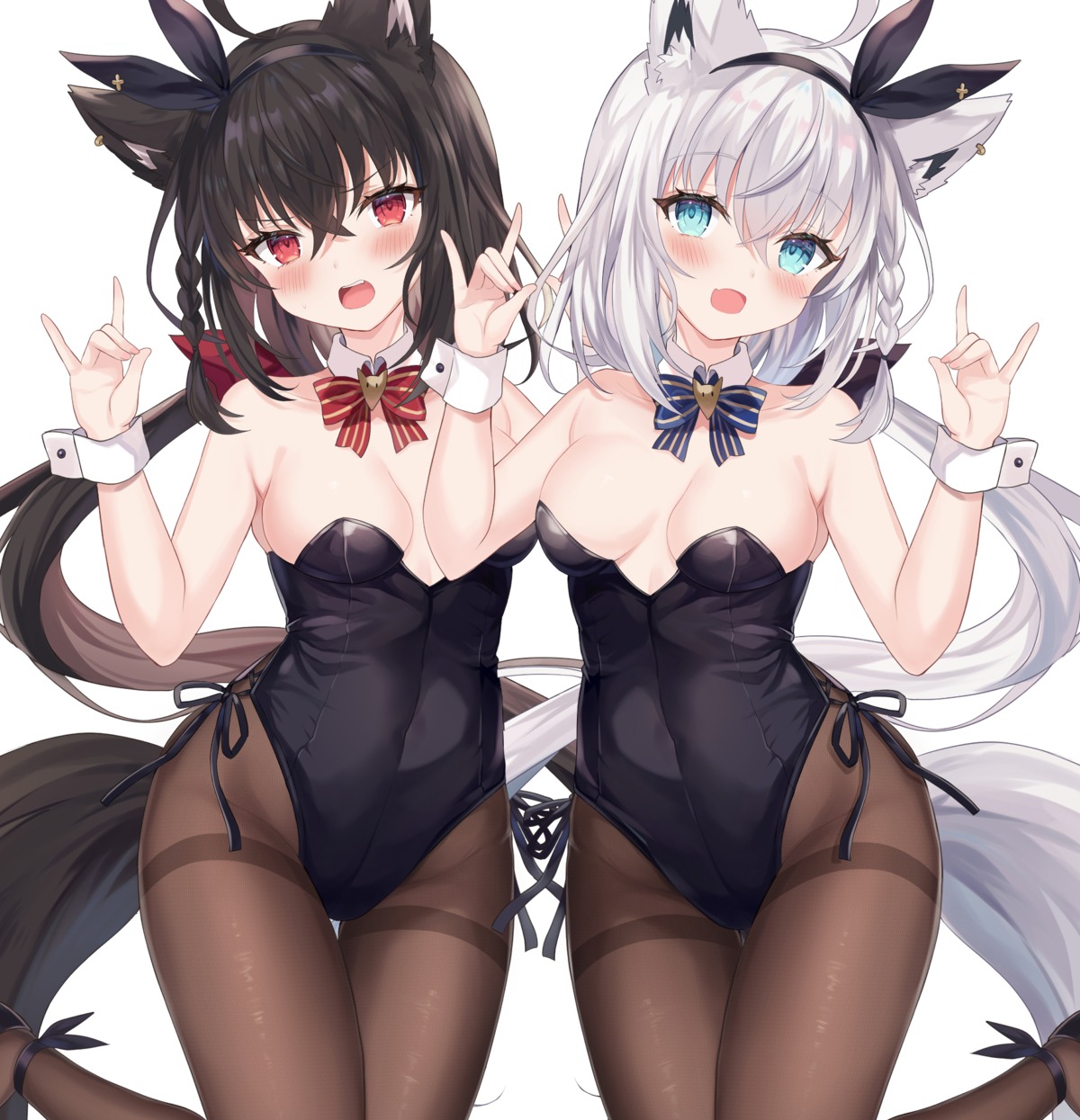 animal_ears bunny_girl hololive hololive_gamers kitsune kurokami_fubuki no_bra pantyhose retsuto shirakami_fubuki tail