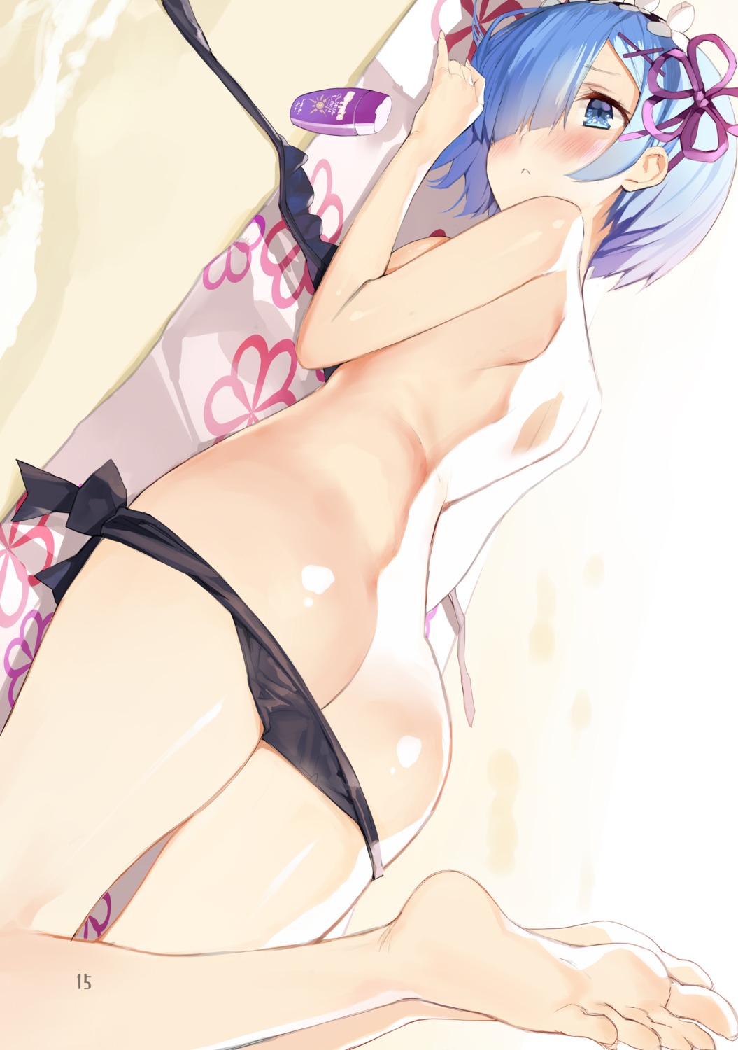 ass bikini feet gaou_(matsulatte) re_zero_kara_hajimeru_isekai_seikatsu rem_(re_zero) swimsuits topless