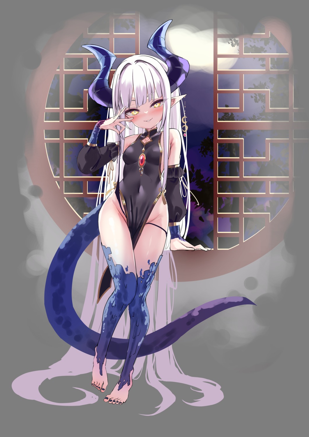 chinadress horns loli no_bra nyahu_(nyahu_77) pantsu panty_pull pointy_ears string_panties tail transparent_png undressing