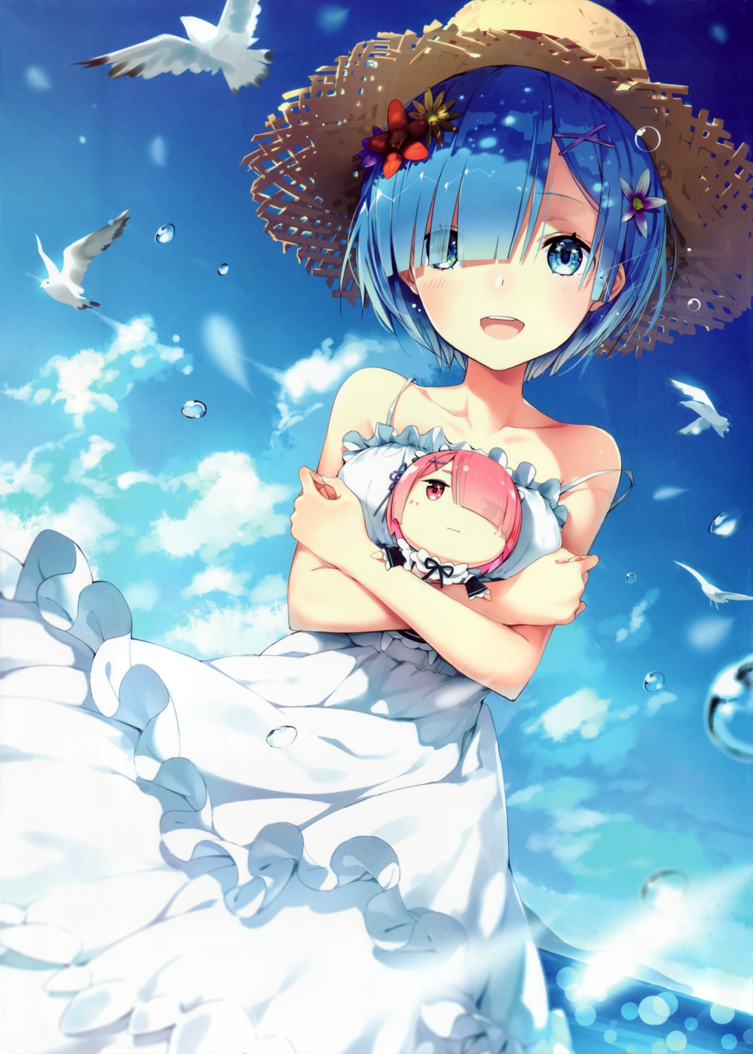 dress lf ram_(re_zero) re_zero_kara_hajimeru_isekai_seikatsu rem_(re_zero) summer_dress