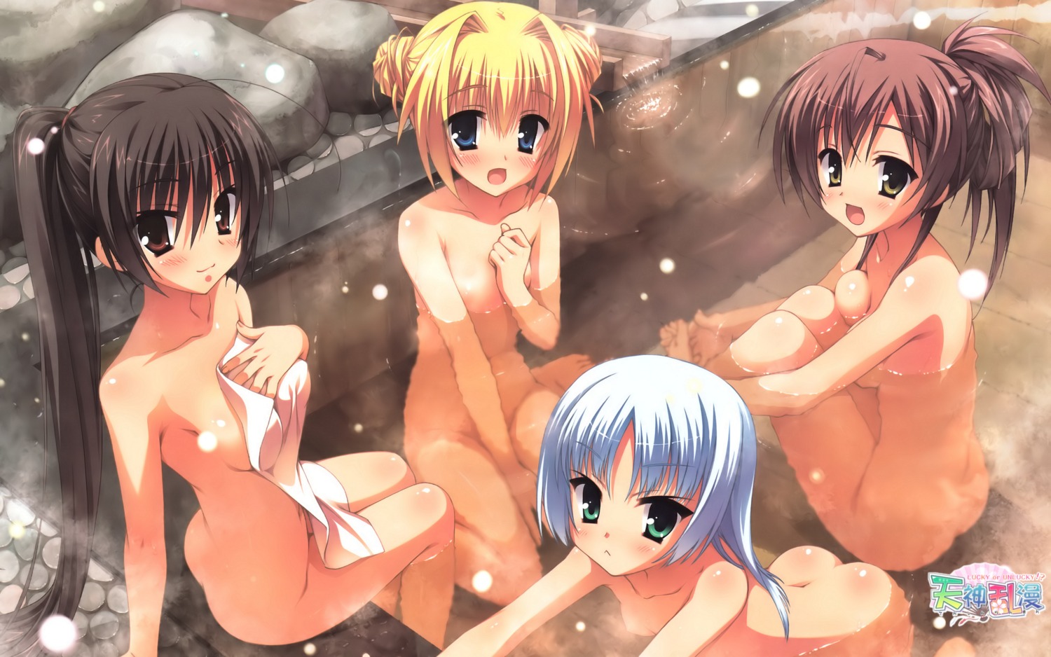 bathing chitose_sana kobuichi loli muririn naked onsen rindou_ruri tenshinranman towel unohananosakuyahime wet yamabuki_aoi