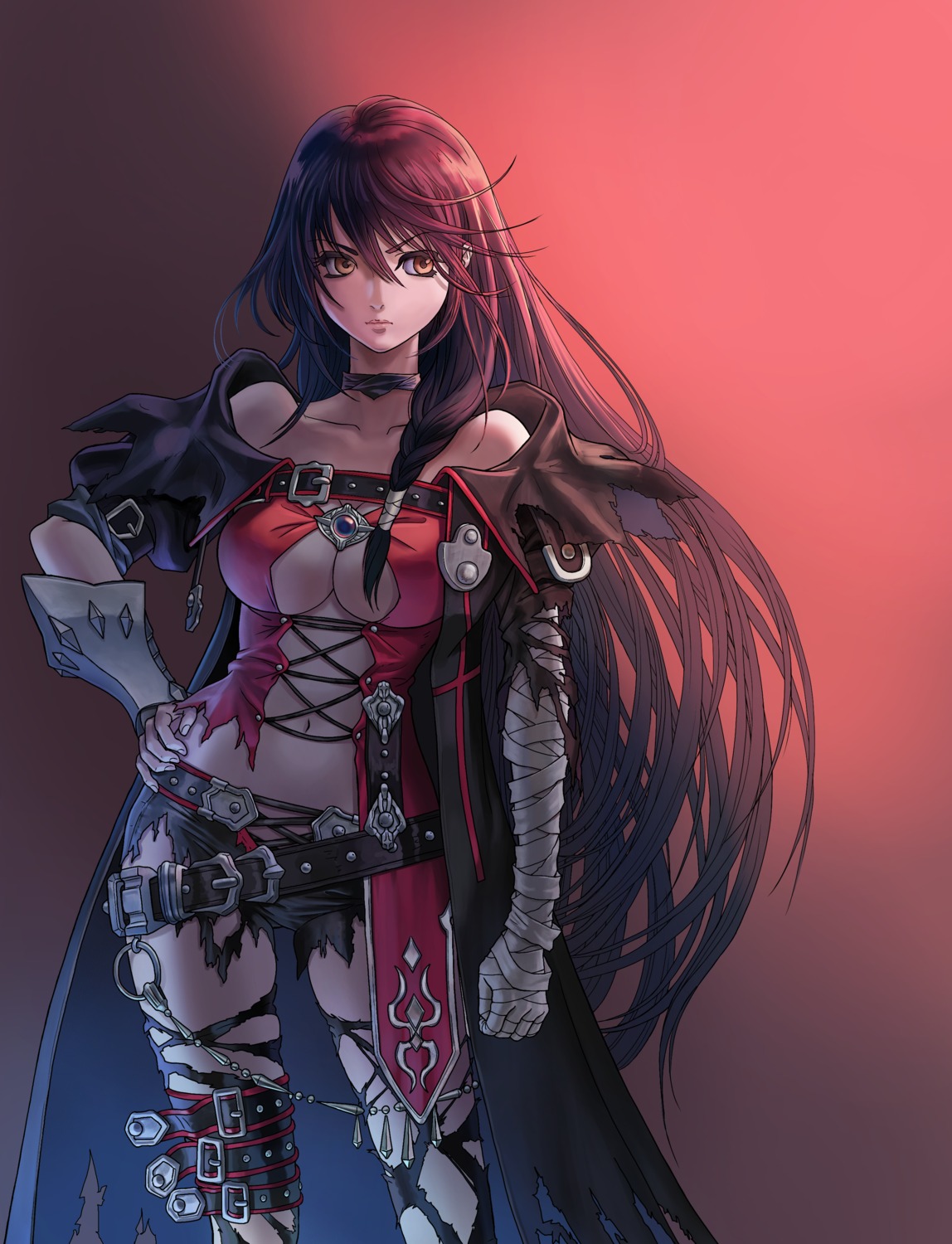 armor bandages cleavage komusubi no_bra tales_of tales_of_berseria thighhighs torn_clothes velvet_crowe