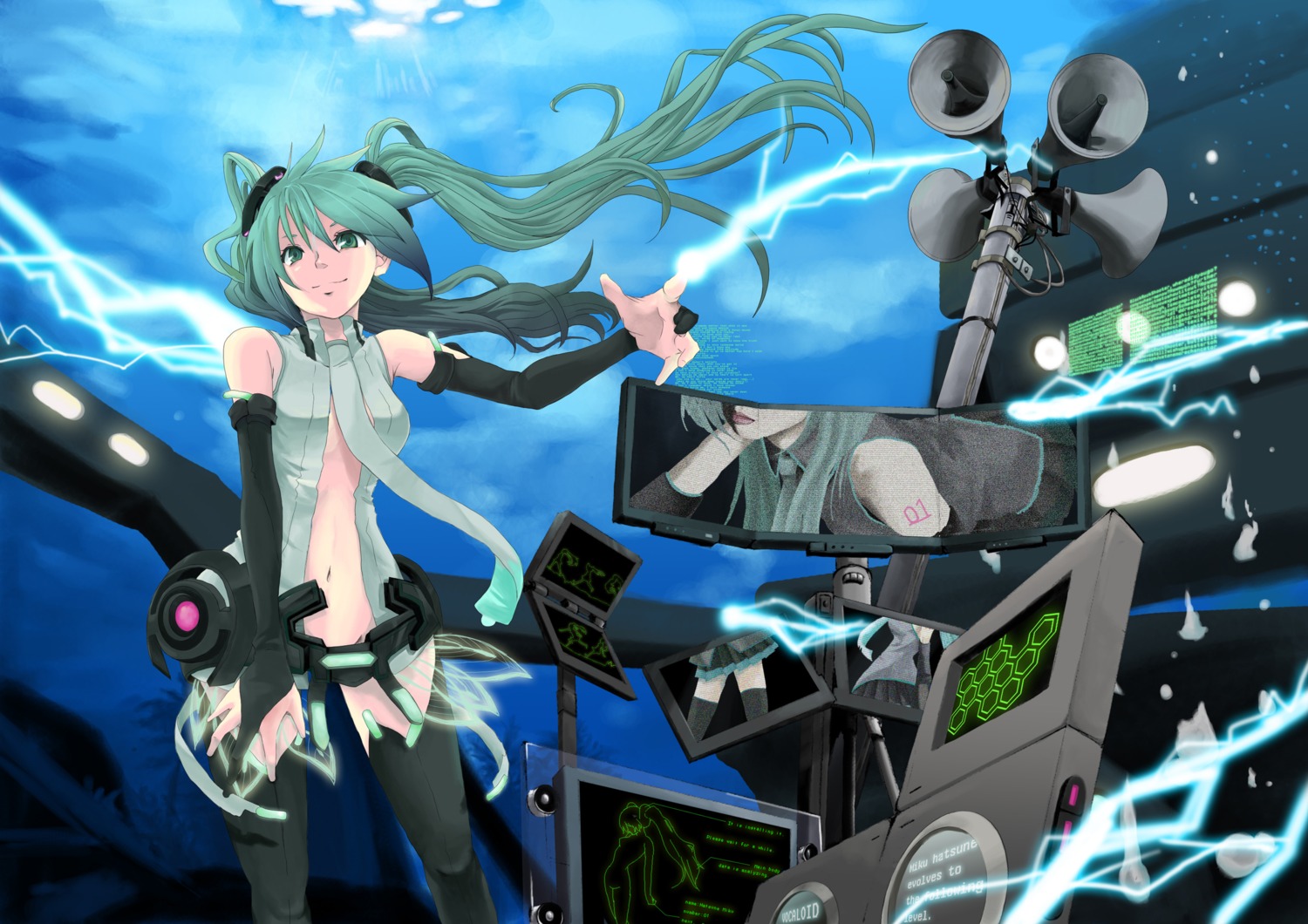 hatsune_miku landscape miku_append satoru_nananka thighhighs vocaloid vocaloid_append