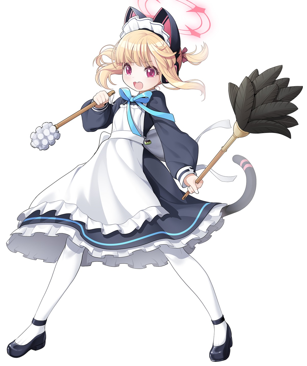 animal_ears blue_archive halo headphones koflif maid nekomimi pantyhose saiba_momoi tail