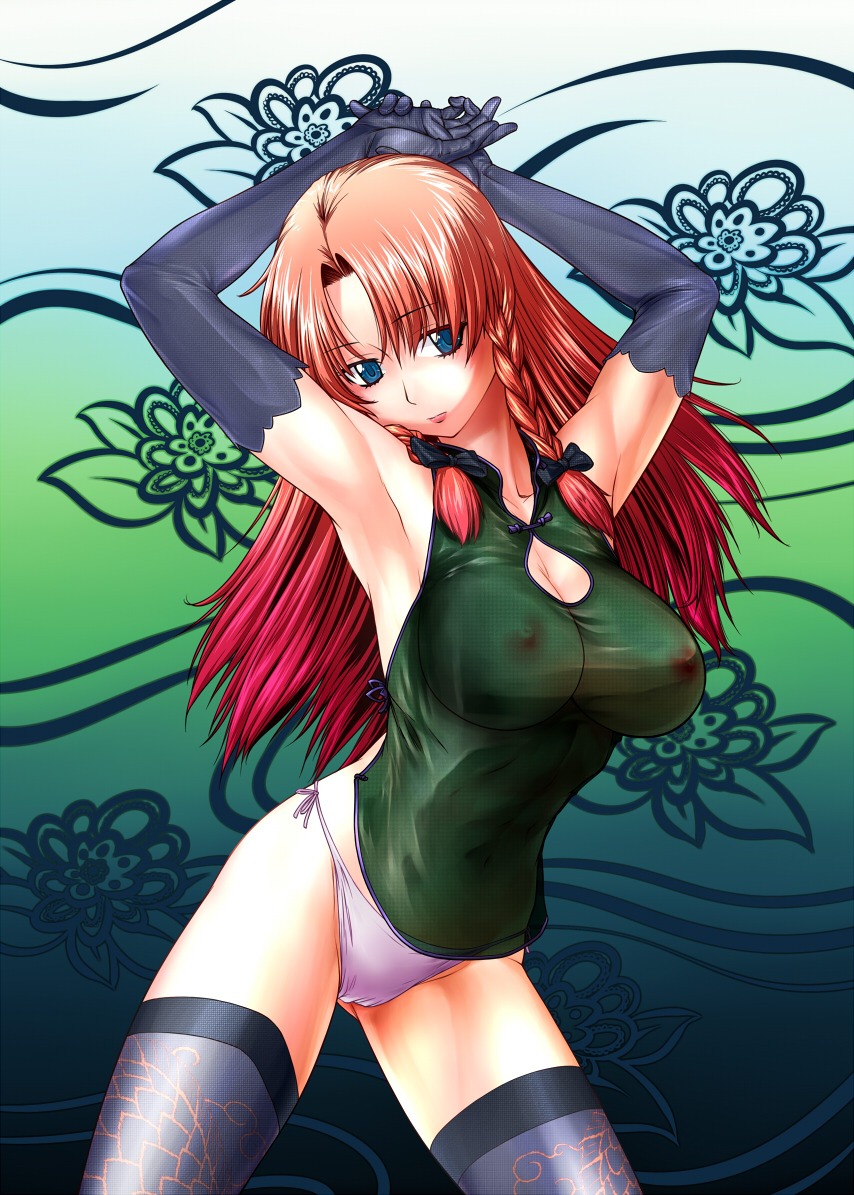 breasts captain_freedom hong_meiling nipples pantsu see_through thighhighs touhou