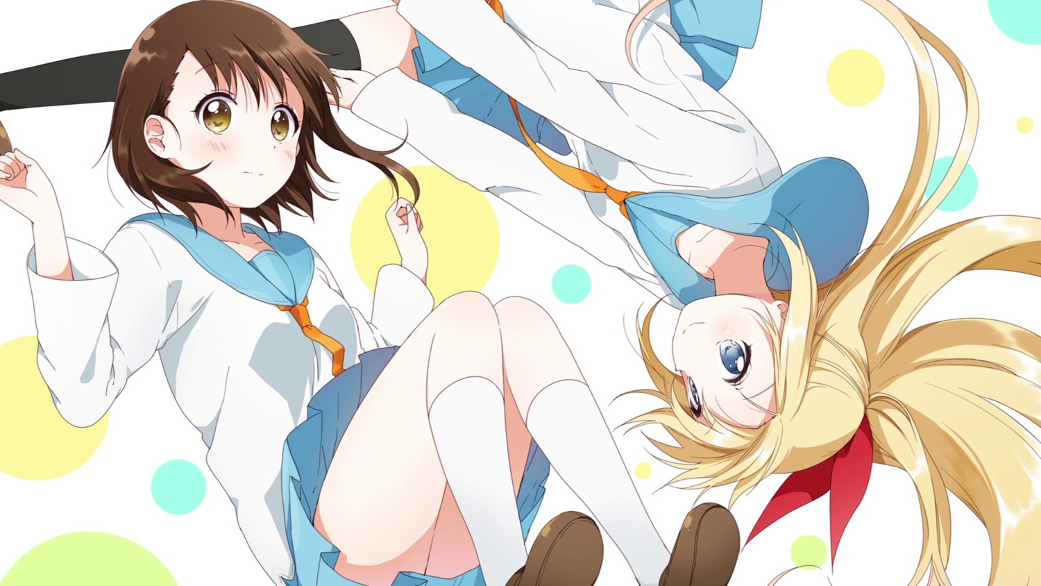 kirisaki_chitoge namori nisekoi onodera_kosaki seifuku thighhighs wallpaper