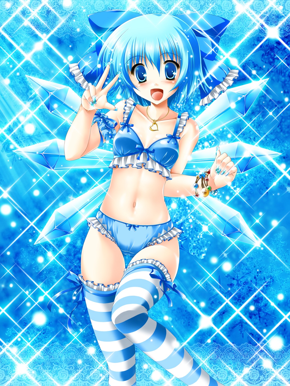 bra cameltoe cirno kamiya_tomoe pantsu thighhighs touhou