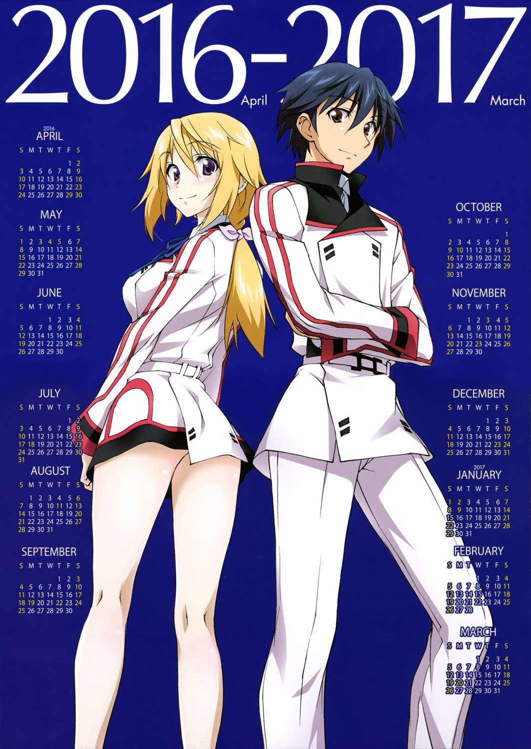 calendar charlotte_dunois infinite_stratos nopan orimura_ichika seifuku