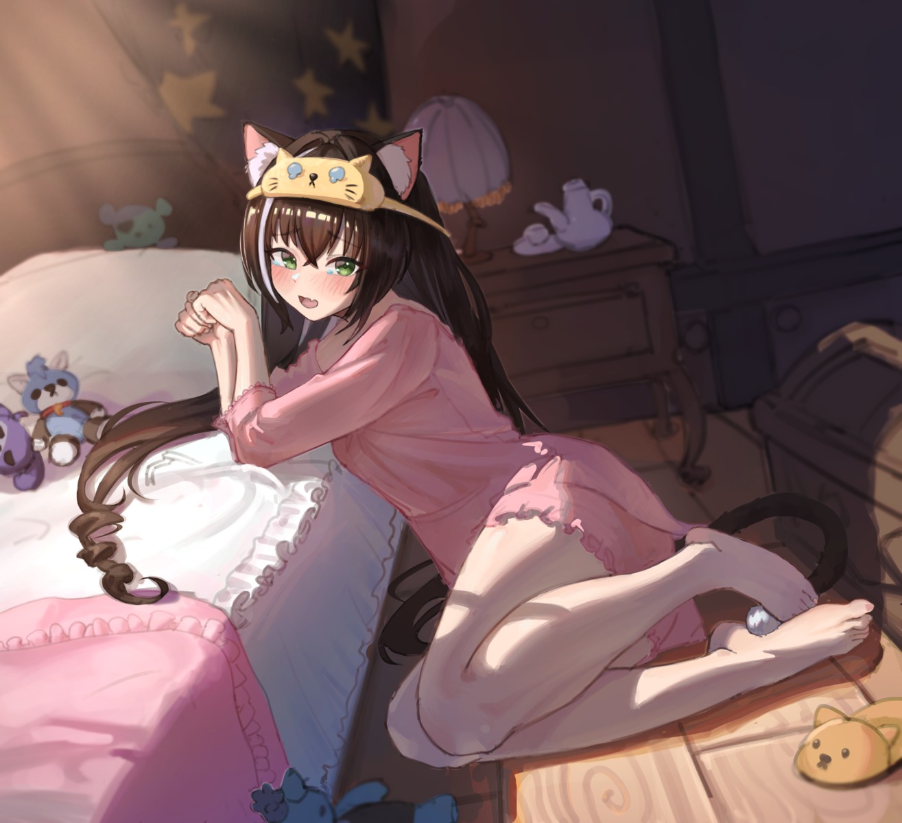 animal_ears karyl_(princess_connect) nande_rumi nekomimi pajama princess_connect princess_connect!_re:dive tail