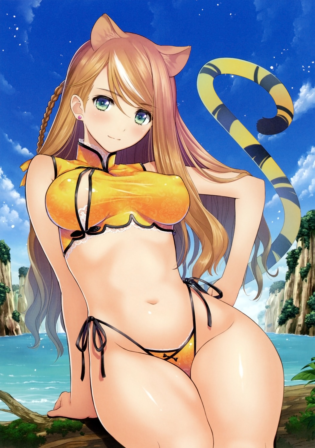 animal_ears bikini erect_nipples swimsuits tail tony_taka