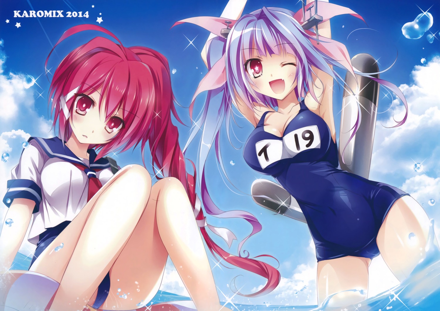 cleavage i-168_(kancolle) i-19_(kancolle) kantai_collection karory school_swimsuit swimsuits wet